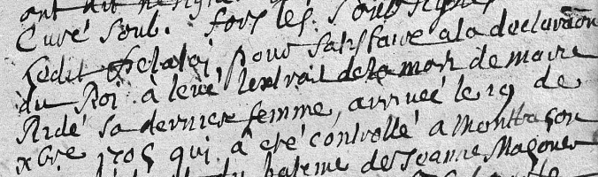 Inhumation de Marie Ridé femme Toussaint Delalay le samedi 16 janvier 1706
à Monts - Vue 3